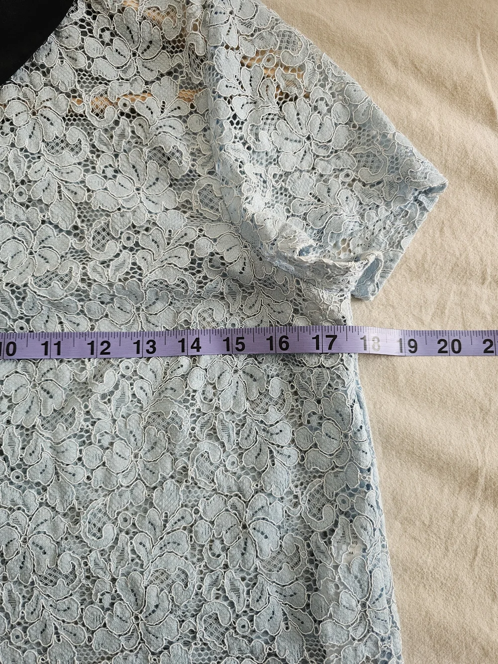 Zara Powder Blue Lace Blouse Black Peter Pan Collar Size S - Picture 7 of 8